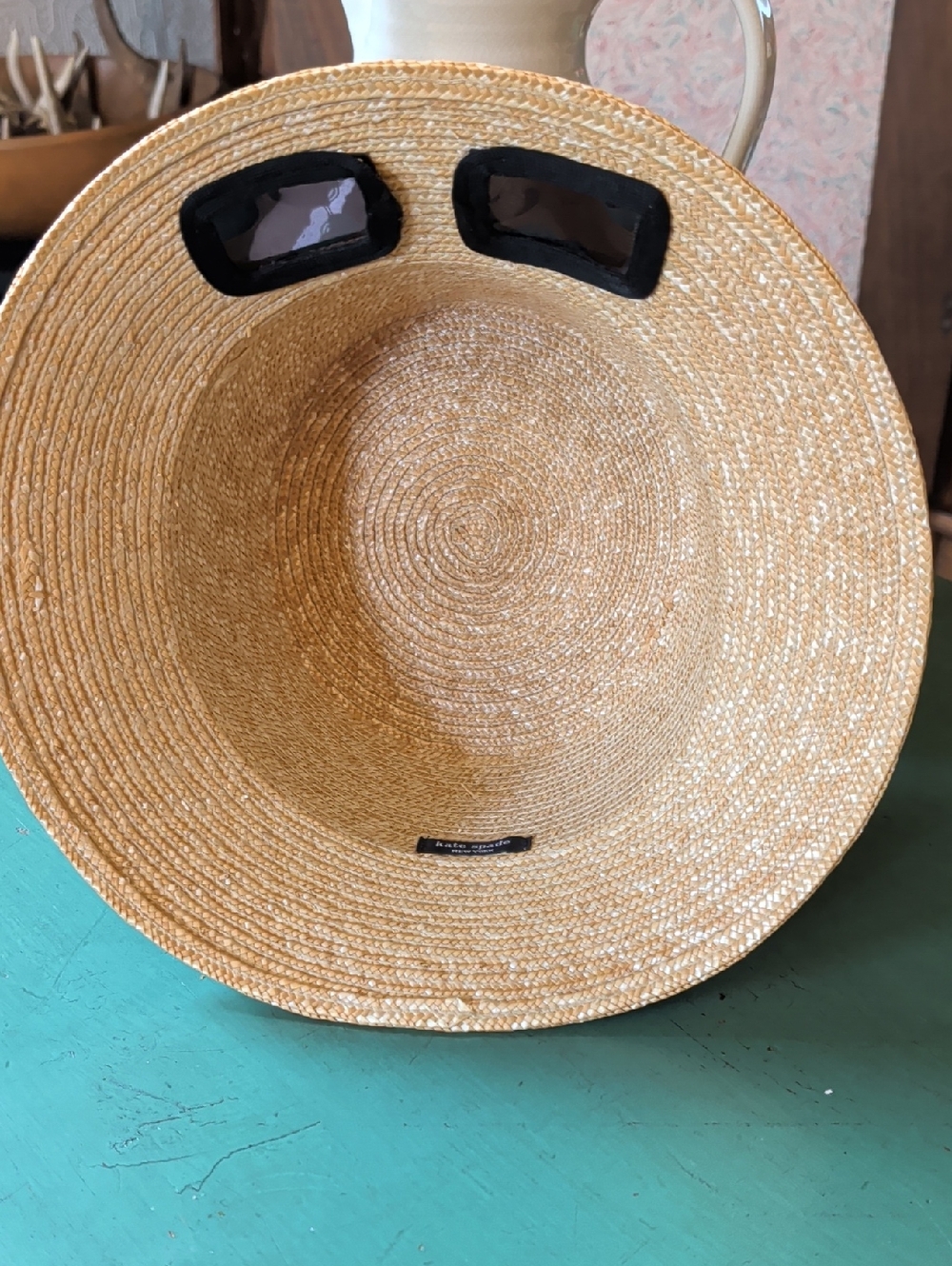 Kate Spade Sunglasses Straw Hat Bucket Summer Beach Tan Hat Black Glasses Iconic - Picture 11 of 16